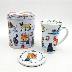 Cat Tea Coffee Mug Porcelain Bone China Paul Cardew Flair Rimmed 2010 Coaster